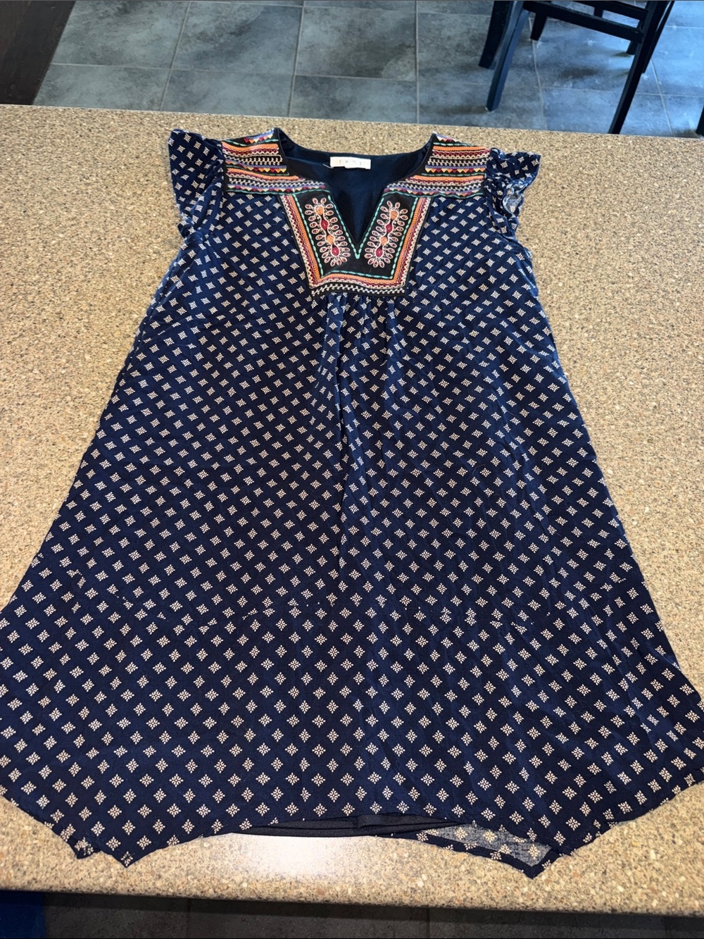 THML Navy Embroidered Cotton Casual Dress